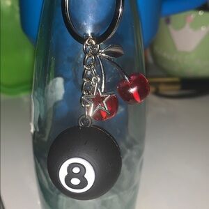 8-Ball purse/bag charm keychain w/Red Cherry & Star